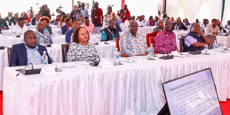 President William Ruto and his Deputy Rigathi Gachagua during the Executive retreat last week.The President has reorganized his government departments.Photo/State House, Kenya