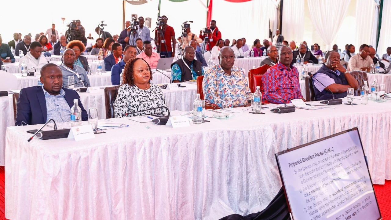 President William Ruto and his Deputy Rigathi Gachagua during the Executive retreat last week.The President has reorganized his government departments.Photo/State House, Kenya