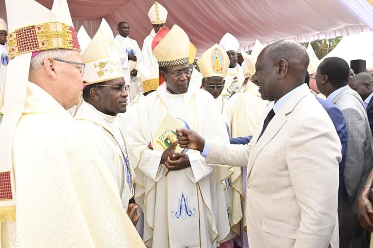 President William Ruto at the ordination ceremony of Fr. Henry Juma Odonya as the new Bishop of Kitale Catholic Diocese on Saturday, January 21 in Kitale.PHOTO/COURTESY.