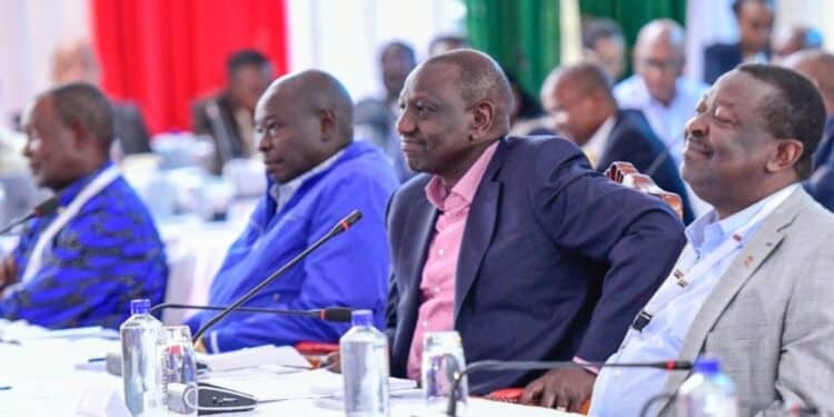 President William Ruto, his Deputy Rigathi Gachagua and Prime Cabinet Secretary Musalia Mudavadi during the Kenya Kwanza Cabinet Secretary's retreat.PHOTO/COURTESY
