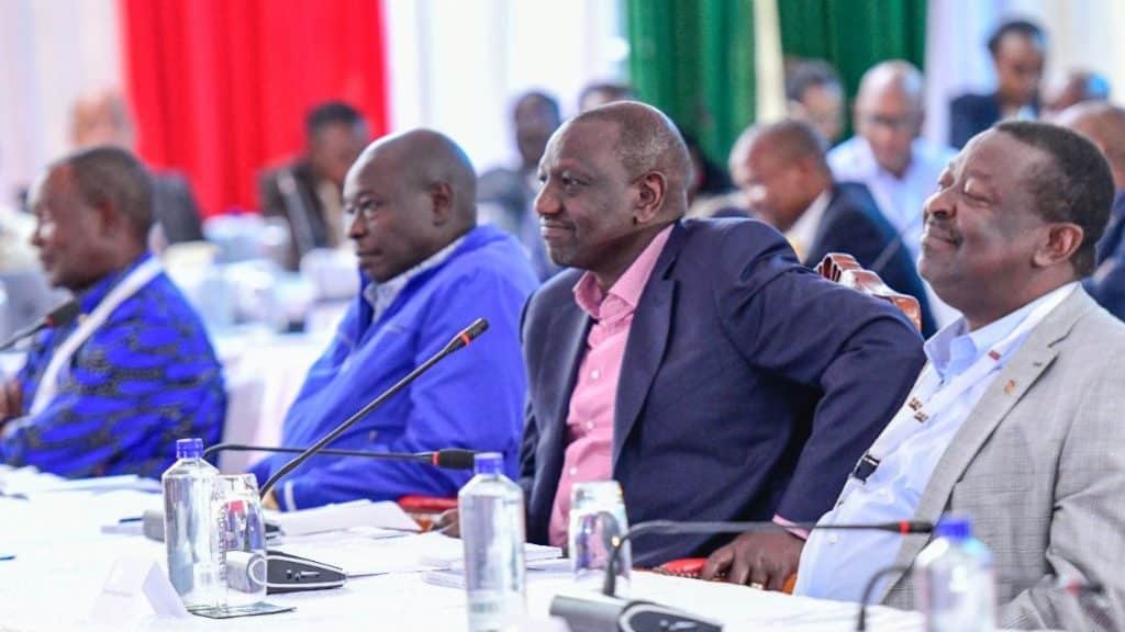 President William Ruto, his Deputy Rigathi Gachagua and Prime Cabinet Secretary Musalia Mudavadi during the Kenya Kwanza Cabinet Secretary's retreat.PHOTO/COURTESY