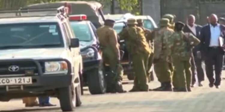 A contingent of police officers outside the Karen, Nairobi's home of former Interior Cabinet Secretary Dr Fred Matiangi.PHOTO/COURTESY