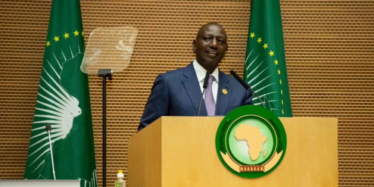 President William Ruto speaking during the 36th African Union Heads of State and Government Summit in Addis Ababa, Ethiopia.PHOTO/COURTESY