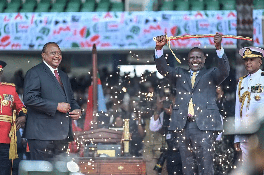 William Ruto is sworn-in as Kenya’s president in September 2022. Former President Uhuru Kenyatta looks on | Tony Karumba/AFP via Getty Images
