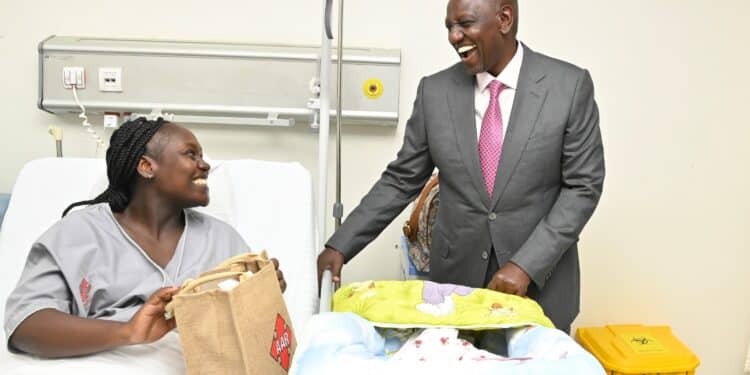 President Ruto has a light moment with a patient during the official opening of the AAR Hospital - Kiambu Road, Nairobi County.Photo/PCS