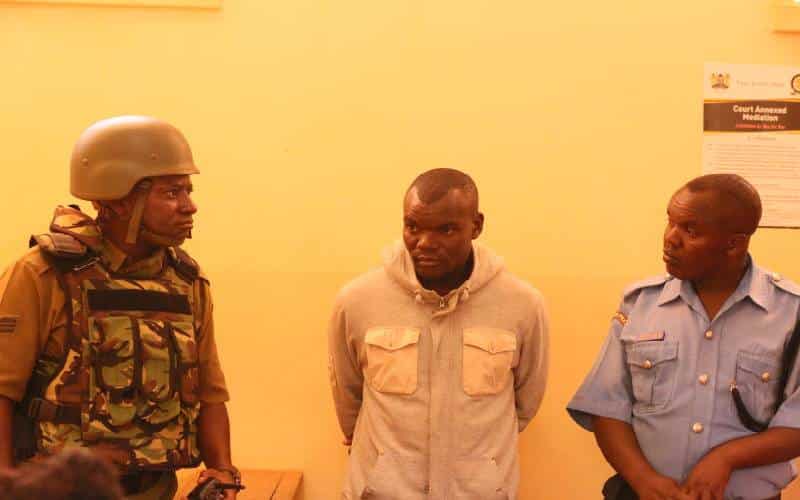 Patrick Nyapara, an Administration Police officer when he appeared before Justice William Musyoka at Kakamega County Law Courts in 2019:PHOTO/COURESY.