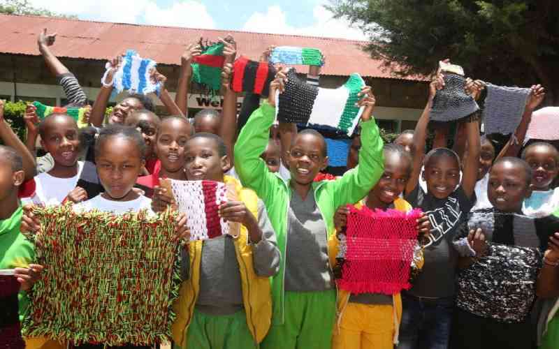 Grade 2, pupils at Green Park Academy in Eldoret hold their handwork materials under Competency Based Curriculum (CBC ) education system on August 16, 2022.PHOTO/COURTESY