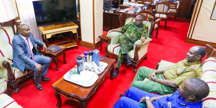 Interior CS Kithure Kindiki with security bosses at his Harambee House office.Photo/Courtesy