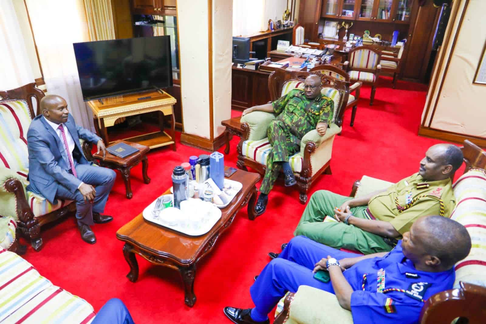 Interior CS Kithure Kindiki with security bosses at his Harambee House office.Photo/Courtesy