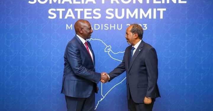 President William Ruto and his host President Hassan Sheikh Mohamud in Mogadishu.Photo/Courtesy