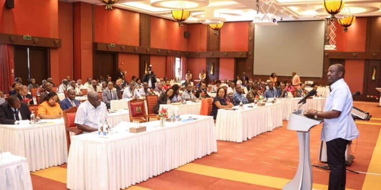 President William Ruto addressing a governors summit in Naivasha.Photo/PCS