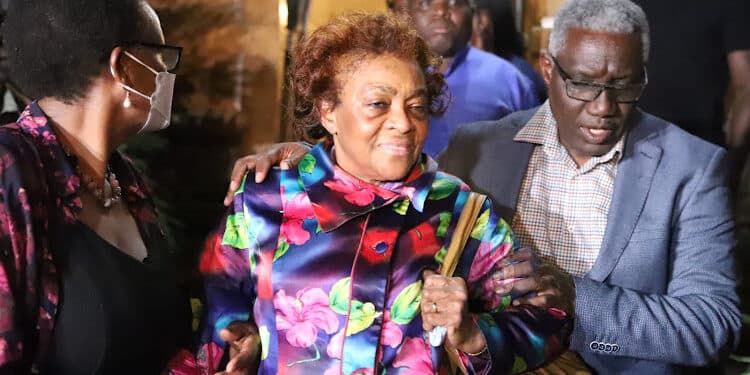 Dr Barbara Odudu Magoha accompanies by family members at the Lee funeral home where her husband's body was taken for preservation on 24 January, 2023.PHOTO/COURTESY
