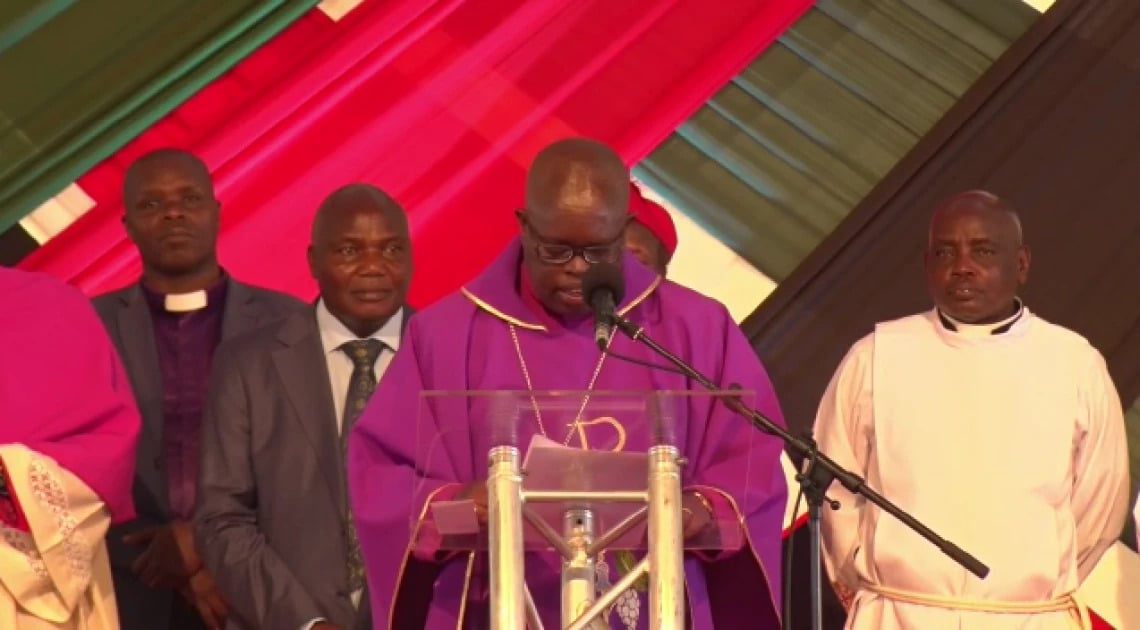 Bishop Paul Korir of the ACK Kapsabet diocese and other religious leaders during a church service.PHOTO/COURTESY