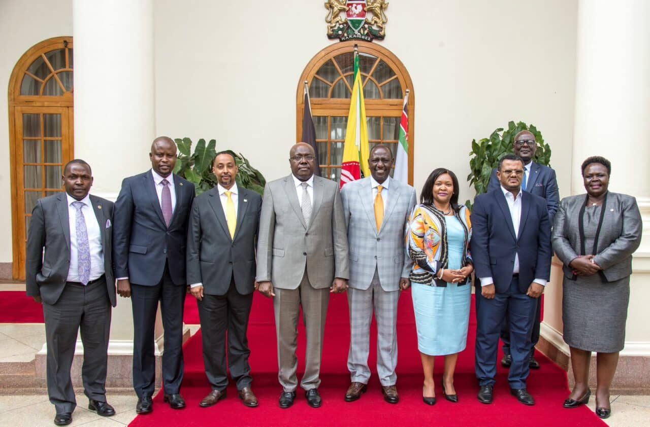 President Ruto with the EAC delegation at State House, Nairobi. Photo/PCS