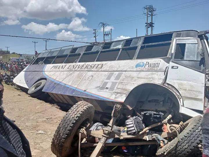The wreckage of a Pwani University bus after an accident in Naivasha on March 30, 2023: IMAGE/Courtesy