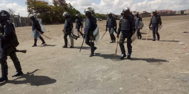 Heavy police presence at Jacaranda Grounds in Nairobi on March 30, 2023 during protests called by Opposition leader Raila Odinga.PHOTO/COURTESY