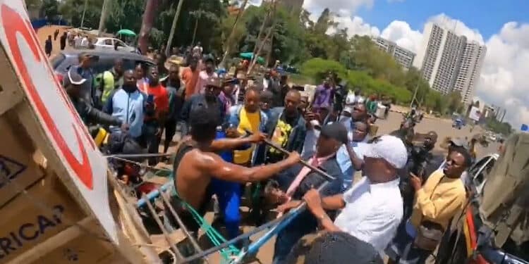 Comedian Eric Omondi being arrested along Kenyatta Avenue. Photo/Courtesy