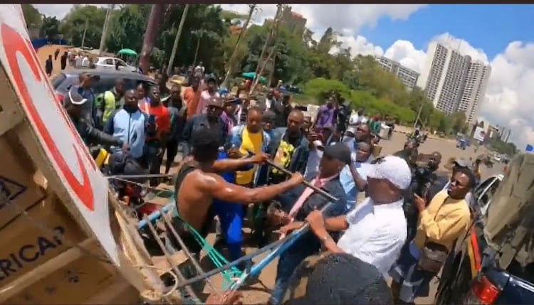 Comedian Eric Omondi being arrested along Kenyatta Avenue. Photo/Courtesy