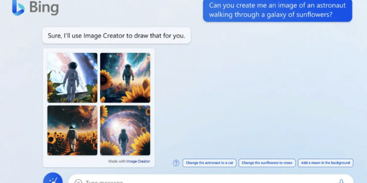 The image creator tool will be integrated with the new Bing, which taps into OpenAI's GPT-4 technology, as well as the Edge browser | Microsoft