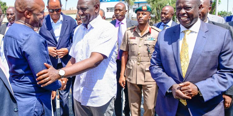 Lang'ata MP Phelix Odiwuor with President William Ruto and his Deputy Rigathi gachagua in Nairobi on March 6, 2023. Photo/PCS