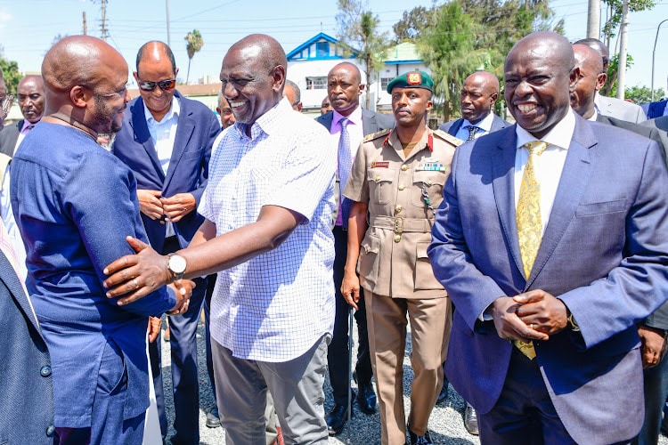 Lang'ata MP Phelix Odiwuor with President William Ruto and his Deputy Rigathi gachagua in Nairobi on March 6, 2023. Photo/PCS