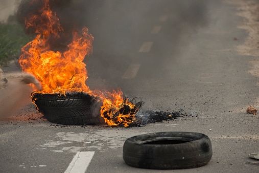 Burning tires :PHOTO/Courtesy