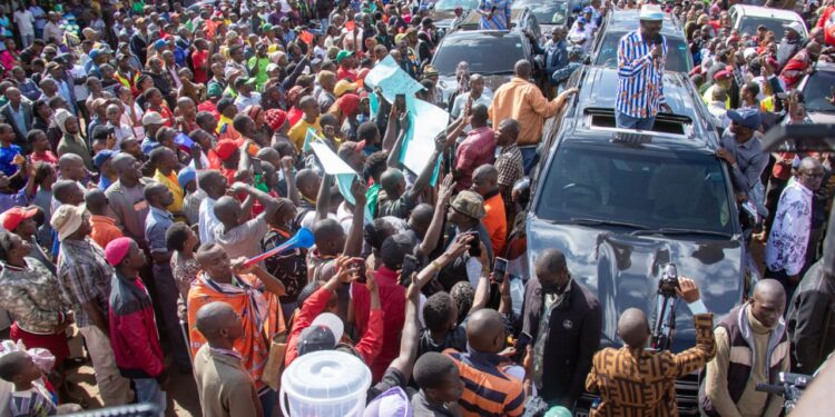 Azimio leader Raila Odinga during a public rally in Kiambu.Photo/Courtesy