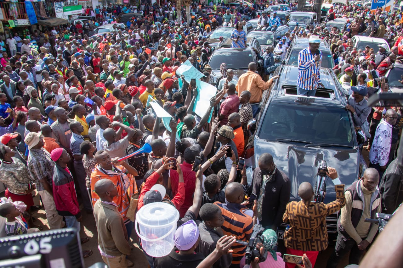 Azimio leader Raila Odinga during a public rally in Kiambu.Photo/Courtesy