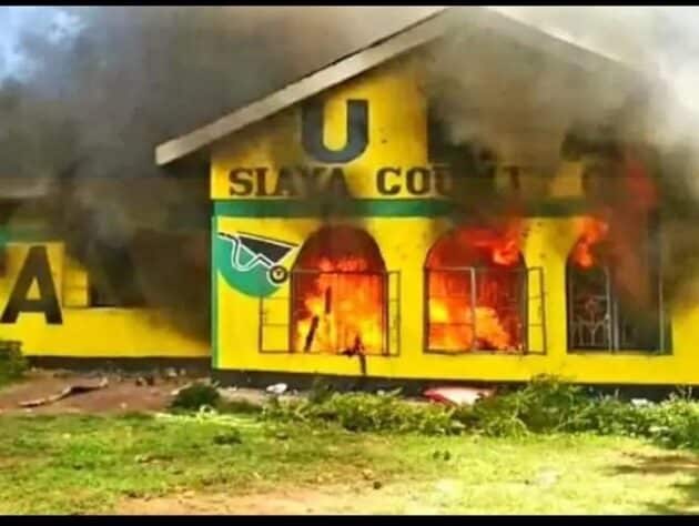 UDA offices in Siaya county were set ablaze by Azimio supporters.Photo/Courtesy