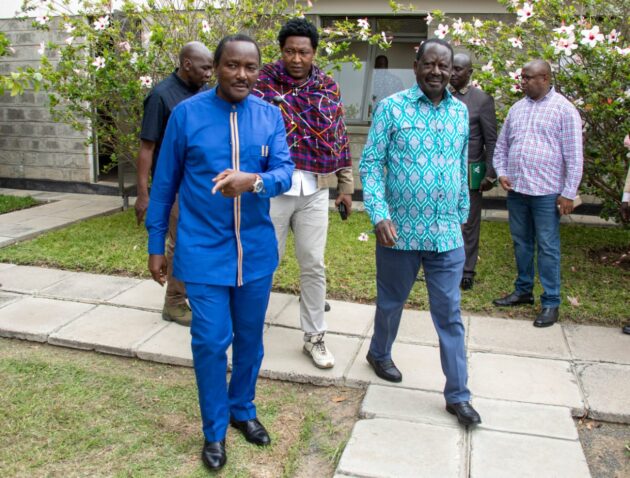 Azimio leaders, Raila Odinga and Kalonzo Musyoka during the group PG in Machakos. Photo/Courtesy