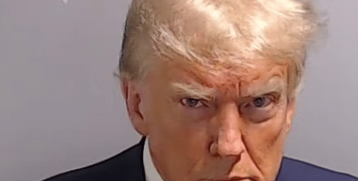 Donald Trump poses for his booking photo on August 24, 2023, in Atlanta. Fulton County Sheriff's Office via Getty Images