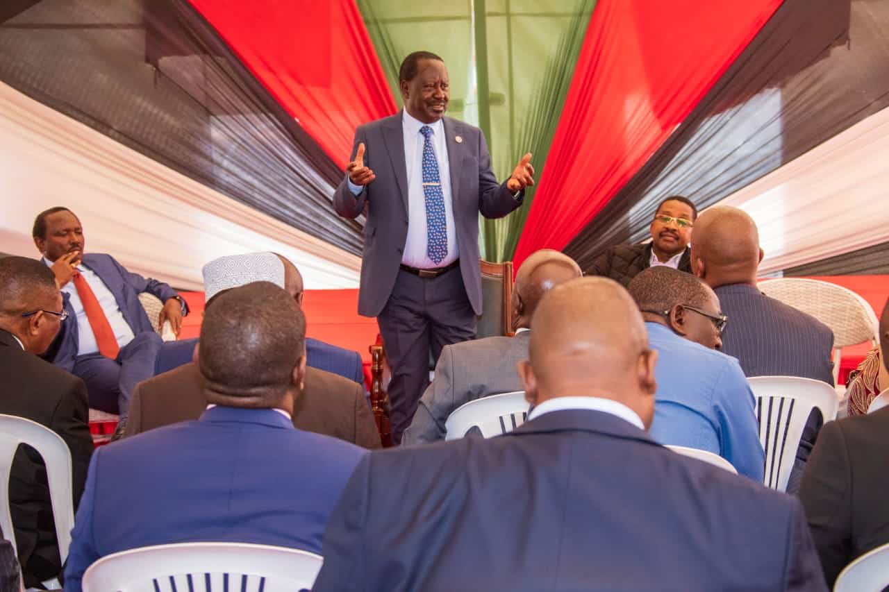 Raila addresses the media ahead of Bomas talks. Picks Jeremiah Kioni to lead legal team.