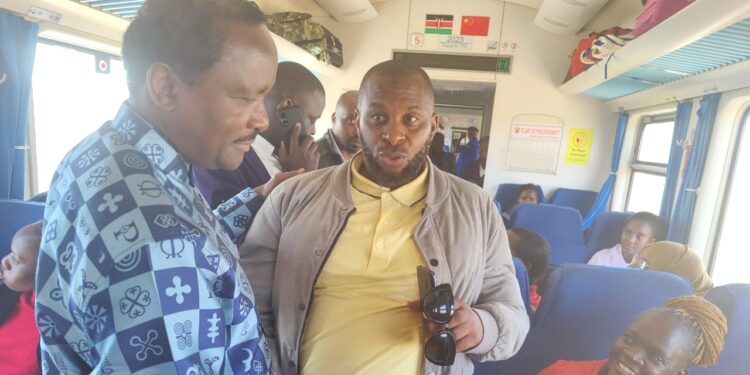 Kalonzo Musyoka boards the SGR. PHOTO/Kalonzo