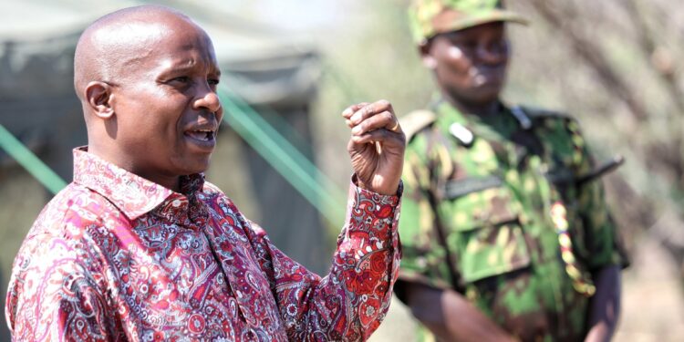 Interior CS Kithure Kindiki during the opening of the Akwichatis General Service Unit (GSU) Camp in Silale Ward, Tiaty Constituency.