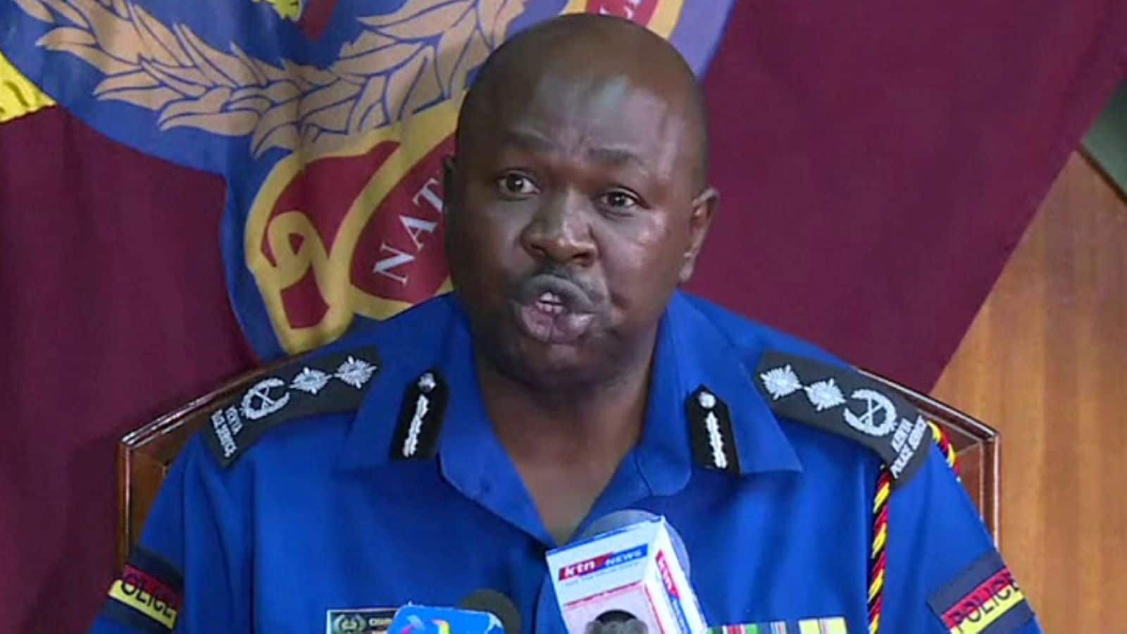 A past photo of Ex-police spokesperson Charlse Owino addresses the press.