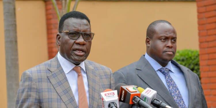 Energy Cabinet Secretary Davis Chirchir (left) and EPRA Director General Daniel Kiptoo addresses a past press conference.