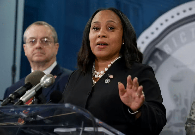 Fulton County District Attorney Fani Willis speaks during a news conference after former President Donald Trump’s Aug. 15 indictments. Joe Raedle/Getty Images