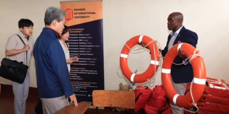 KIMFT President Park Jinsoo and a delegation of stakeholders with PIU Vice-Chancellor Prof Gideon Maina at PIU's Murang’a campus on September 23, 2023.