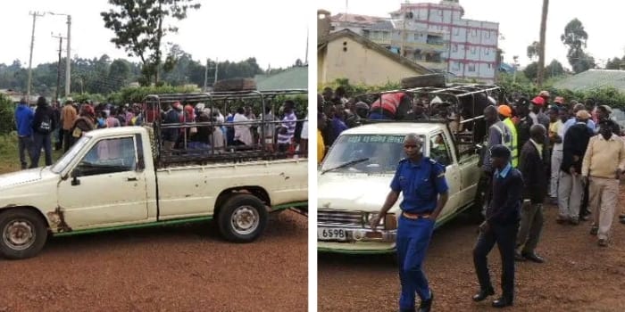 A collage photo of the pickup used to transport the body of James Mosota inKisii County on September 6, 2023.