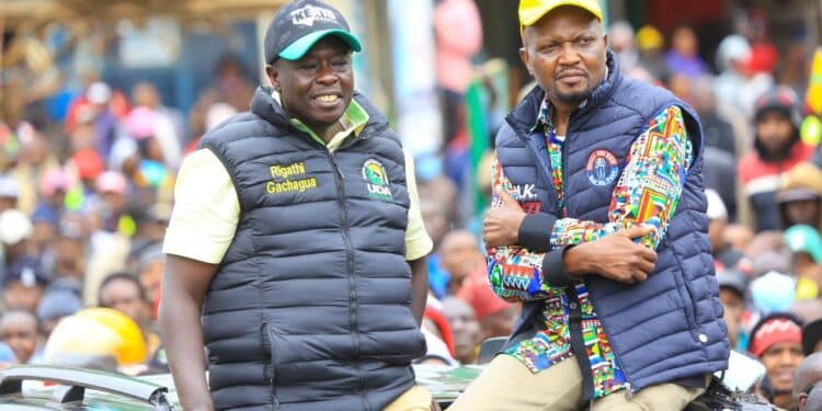 DP Rigathi Gachagua with Trade CS Moses Kuria in a past Kenya Kwanza rally. PHOTO/Courtesy. Limuru 3