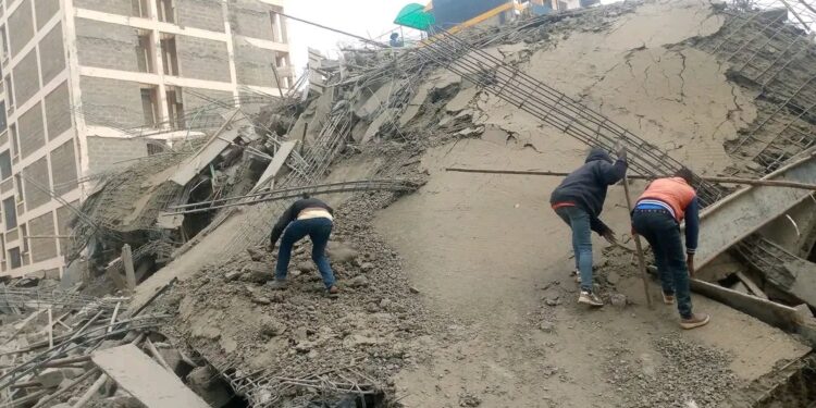 Debris of the building that collapsed on September 24, 2023.