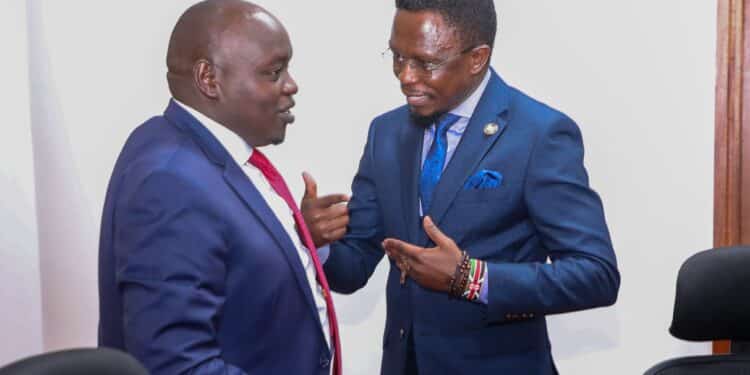 Sports CS Ababu Namwamba with Nandi Senator Samson Cherargei. PHOTO/SportsMinistry.