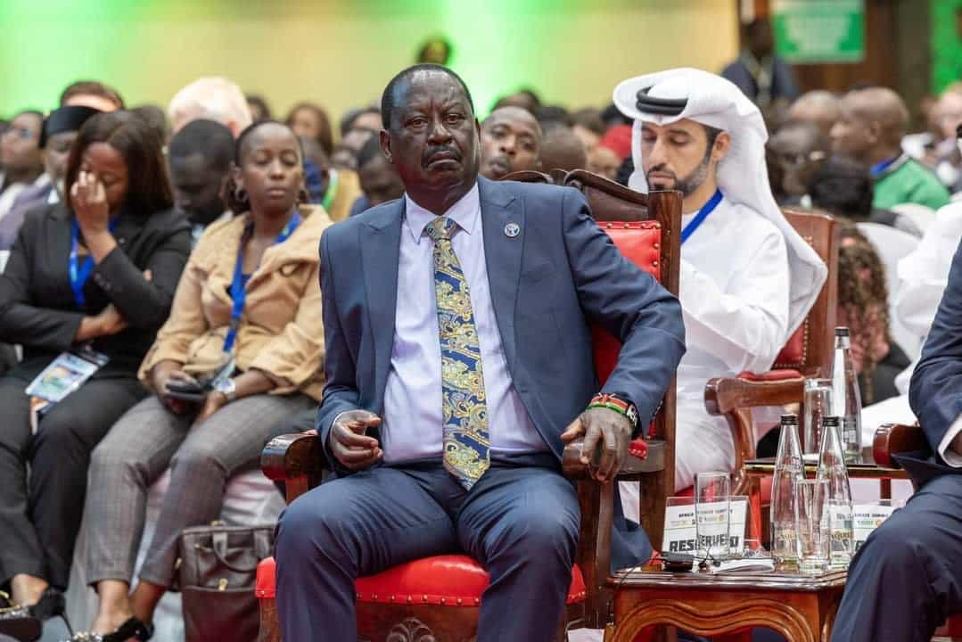 Former Prime Minister Raila Odinga at the Africa Climate Summit on Tuesday September 5. PHOTO/Courtesy.