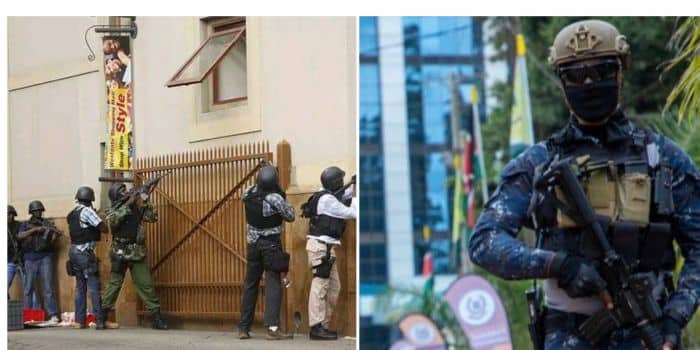 A photo collage of one of the photos taken during the Westgate attack in 2013 and a photo of a DCI elite squad member.
