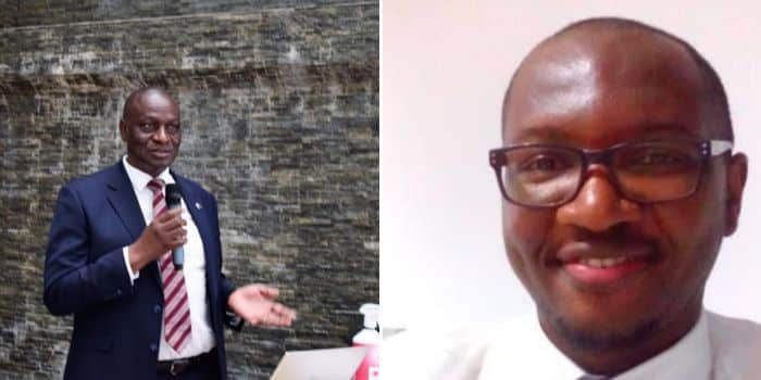 A collage photo of Nairobi Hospital CEO James Nayomongo (left) and a photo the Hospital's former Finance Director Eric Maigo.