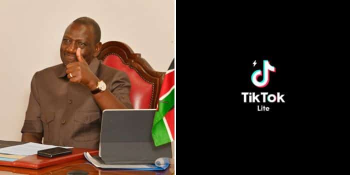 A photo collage of President William Ruto in a meeting with Tik Tok CEO and a screenshot Tik Tok's logo.