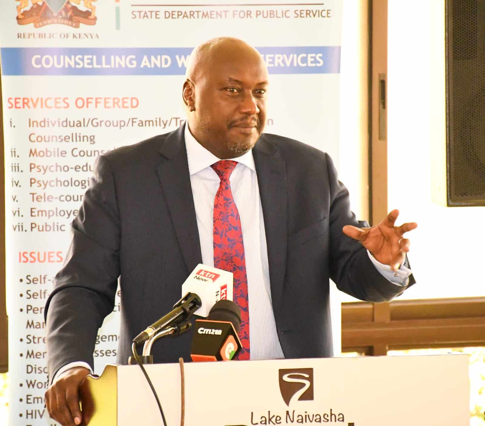 Public Service PS Amos Gathecha speaking during the opening ceremony of Public Service Counsellors workshop on September 18. PHOTO-Amos