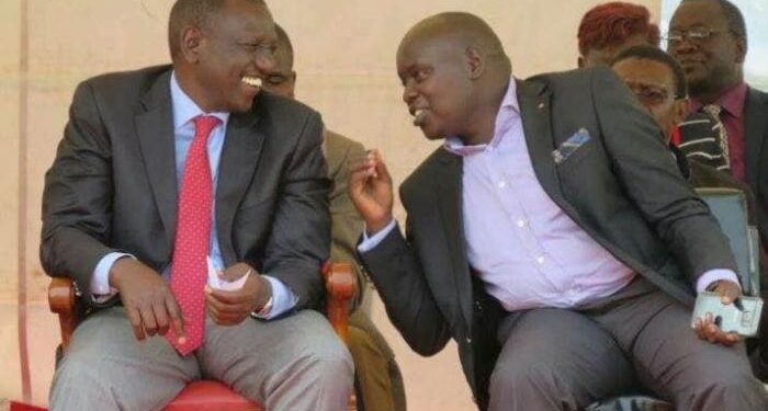 Nandi Senator Samson Cherargei sharing a light moment with President William Ruto. PHOTO/Courtesy