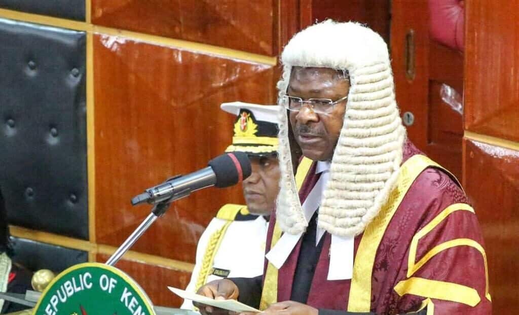 National Assembly Speaker Moses Wetangula addresses MPs at parliament buildings.