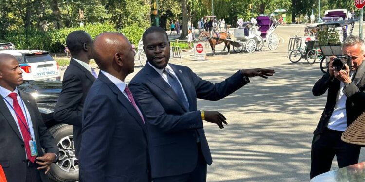 President William Ruto (Left) Shares A Moment With Nairobi Governor Johnson Sakaja In New York.